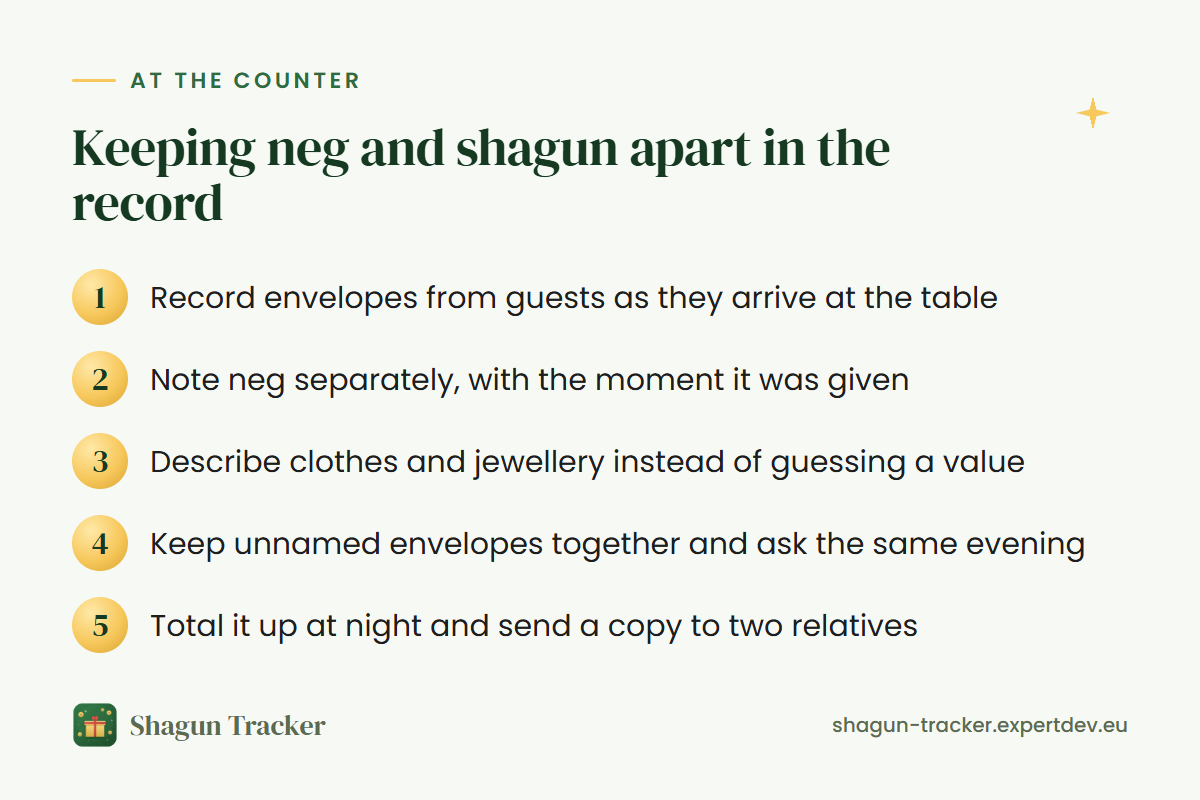 How to keep neg and shagun separate in the wedding gift record